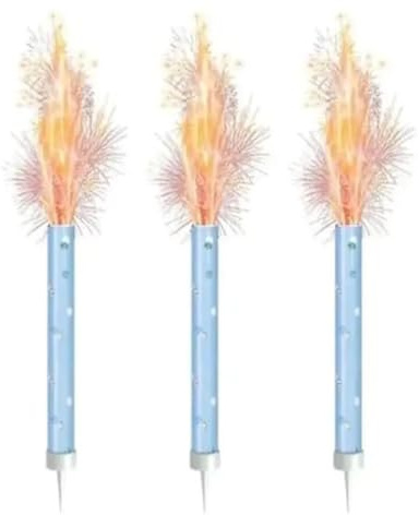 3 Blue Ice Fountain Candles – Sparkling Party Cake Fountain Candles for Birthdays, Baby Showers & Celebrations – Pack of 3