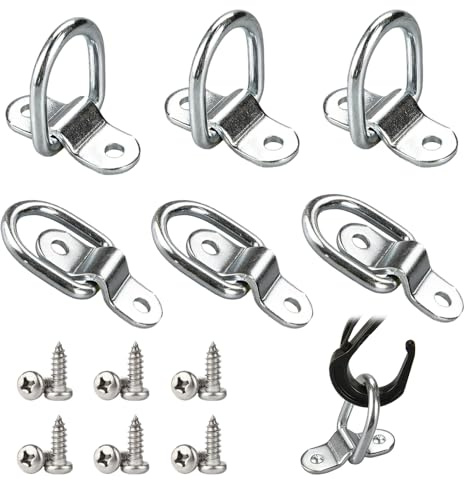 Lot de 6 anneaux d'arrimage en D en acier inoxydable - Anneaux d'arrimage robustes - Avec 12 vis - Pour sécuriser le chargement dans les remorques, camions, bateaux, voitures, kayak