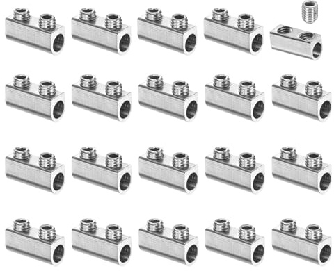 QUARKZMAN 30 Piezas Grapas para Cable De Acero, Cierre De Cable De Cobre con 2 Tornillos Hexagonales, Abrazadera para Cable Adecuada para Cable De Acero De 1-1.5 Mm para, Plateado