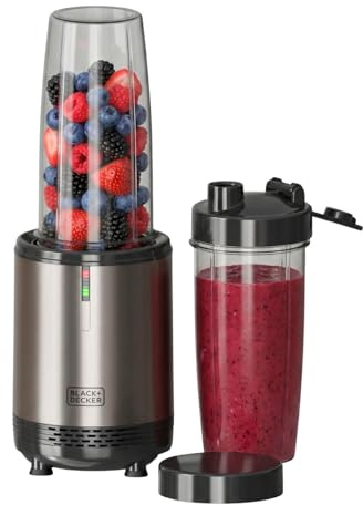 Black+Decker- Batidora de vaso individual | 1000W | 700ml | 2 Vasos Portátiles de Tritán | Cuchillas Inox 304 | Pica Hielo | Apta para Lavavajillas | Base Antideslizante | Acabados Antihuellas