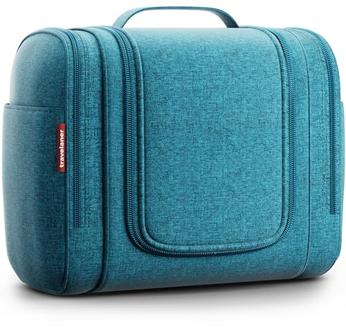 Travelaner® Kulturbeutel Design 2026, 3-in-1 Kulturtasche zum Aufhängen mit 7 Liter Stauraum für Damen und Herren, Kosmetiktasche für Reise, Große Waschtasche, Waschbeutel, Türkis