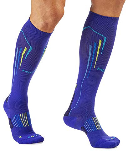 MICO CALZE RUNNING LIGHT Lunghe in Maglia nylon + fibra LYCRA, OXI-JET COMPRESSION (+ossigeno +recupero +energia) 100% Made in Italy, per Woman/Donna Sportiva, in Colore Bluette