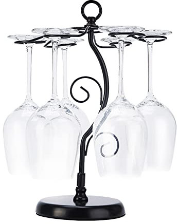 FOMANSH Weinglashalter auf Tischplatte, stehendes Weinregal, Glashalter für Stielgläser oder Kelch, Metall Rack Aufbewahrung Dekoration für Küche Bar Restaurant Tisch, Schwarz mit 6 Slots