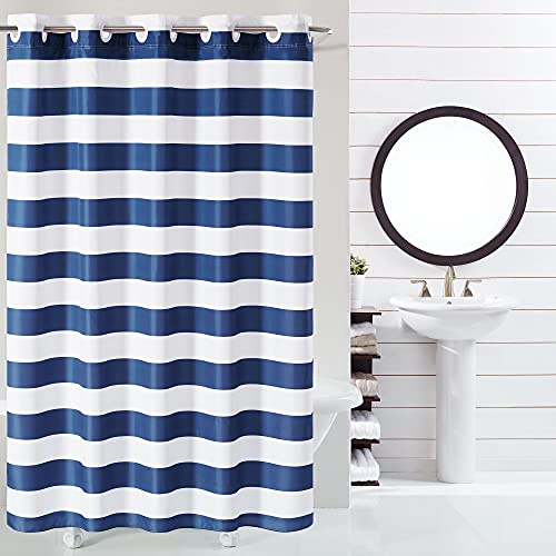 Hookless It's A Snap! Cabana Stripe 71 x 74 Shower Curtain in Navy