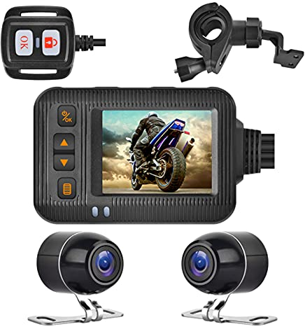 Motorcycle Camera Motorcycle Dash Cam 1080P Dual Lens Motorbike Camera Front And Rear Waterproof Sport Action Video Recorder 120° Wide Angle 2.0'' Screen G-sensor, Wired Control And Night Vision