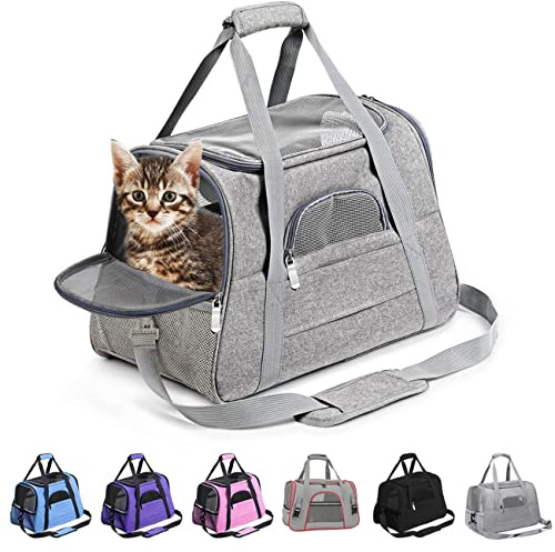 Trasportino gatto, trasportino per cani, Trasportino per animali portatile morbido e pieghevole, Può essere portato a mano o a tracolla (Grigio)