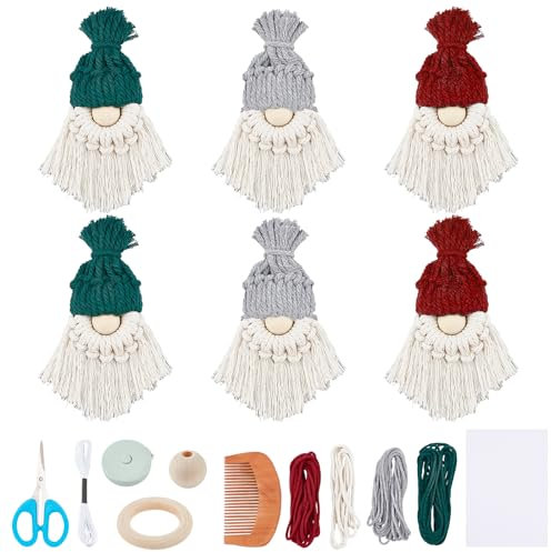 FREEBLOSS 6 Set DIY Santa Claus Kit DIY Macrame Santa Claus for Christmas Tree Decor Christmas Tree Hanging Gnomes Santa Elf Christmas Decorations