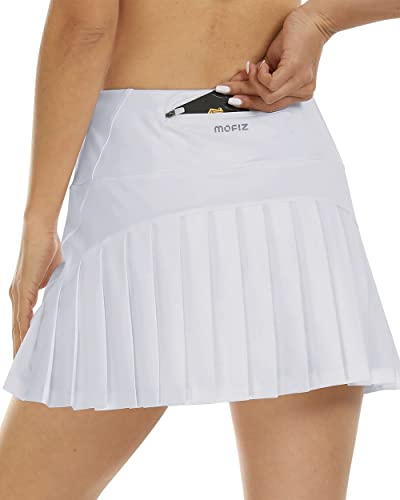 MoFiz Jupe Short Tennis Femme Sport Golf Mini Jupe Plissée Courte avec Poche Skort Blanc S