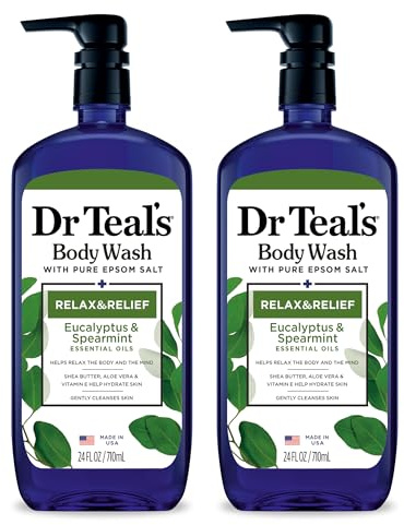 Dr Teal's Body Wash with Pure Epsom Salt, Relax & Relief with Eucalyptus & Spearmint, 24 fl oz (Pack of 2)