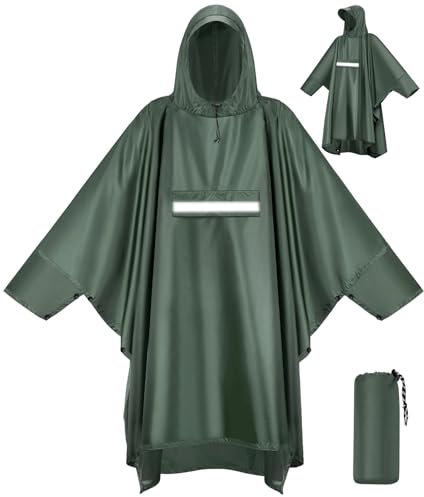 VOBUKE Regenponcho Wasserdichter Regencape mit Kapuze Taschen Reflexstreifen Atmungsaktiv Regenjacke Fahrrad Herren Wiederverwendbar Regenmantel Damen mit Belüftet Regen Poncho Freien Camping Wandern