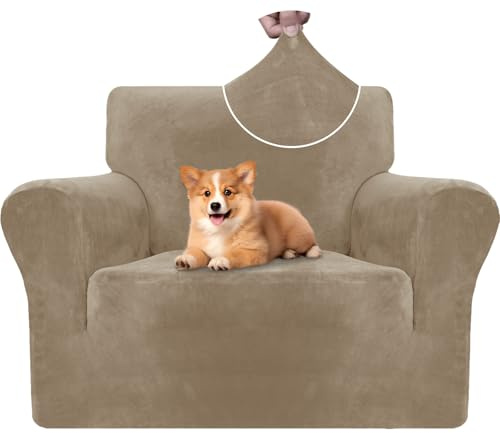CYCMACO Housse Fauteuil Velour 1 Place, Housse Canape Extensible avec Accoudoirs, Universelle Sofa Cover Antidérapante, Protection Couvre Canapé Anti Poils Animaux, Lavable, Camel