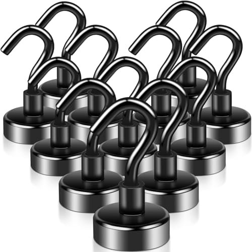 swihorab Magnethaken, 12Stück Extra Stark Magnet Haken 20mm 15kg Super Starke Neodym Magnete mit Haken, Neodym Magnete Haken für Küche, Klassenzimmer, kühlschränke, Kreuzfahrt Magnethacken Schwarz