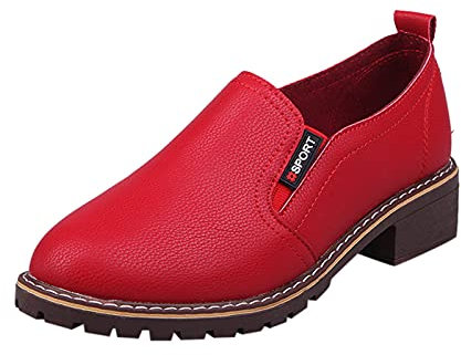 Mocasines para Mujer de Piel, Planos, Cómodos, Elegantes - Zapatos de Vestir Antideslizantes, Informales, de Verano - Suelas Suaves - Rojo, 39 EU