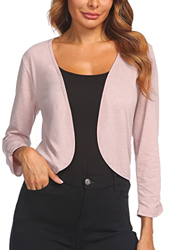 Hotouch Bolero Donna Festive Estate Coprispalle Elegante Spalla Giacca 3/4 Manica Cardigan per Vestito Rosa Taglia XXL