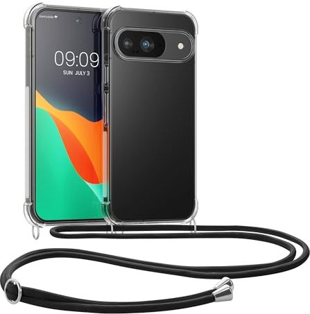 kwmobile Crossbody Case Compatible with Google Pixel 9 / Pixel 9 Pro Case - Clear TPU Phone Cover w/Lanyard Cord Strap - Transparent/Black