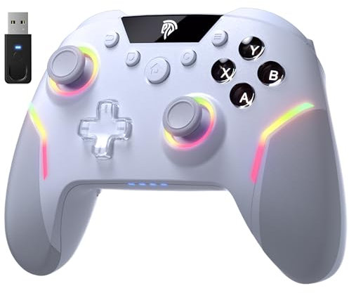 EasySMX X20 Elite Mando PC Inalambrico con Hall Gatillo Conmutable 2 en 1- Hall Joystick Desmontable- Mando para PC con Botones Mecánicos- RGB Luz- 1000mAh Batería para PC/Switch/Móvil- Blanco