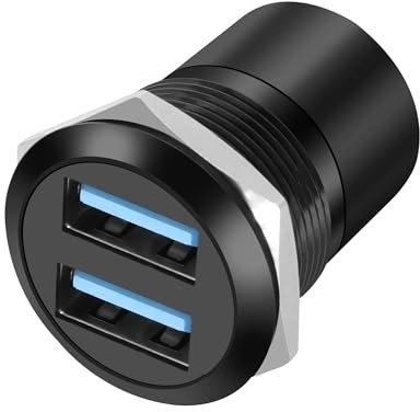 XMSJSIY USB 3.0 Panel Threaded Fixed Mount Adapter Dual USB Type-A Panel Mount Socket Female to Female with Anti-loosening Gasket 2-port Type-A Through Connector For Data Transfer/Charging (Round)