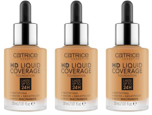 Catrice HD Liquid Coverage Foundation, Nr. 066, Nude, langanhaltend, mattierend, matt, für unreine Haut, vegan, ölfrei, wasserfest, ohne Parabene, 3er Pack (3x30ml)