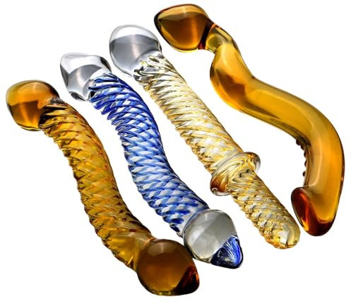 Taisei BDSM Long Glass Double Dildos Crystal Glass Plug with Spiral, 4 Sizes Anal Dildo Anal Beads Penis Anal Plug Anal Dildo Sex Toy for Men Women(A)