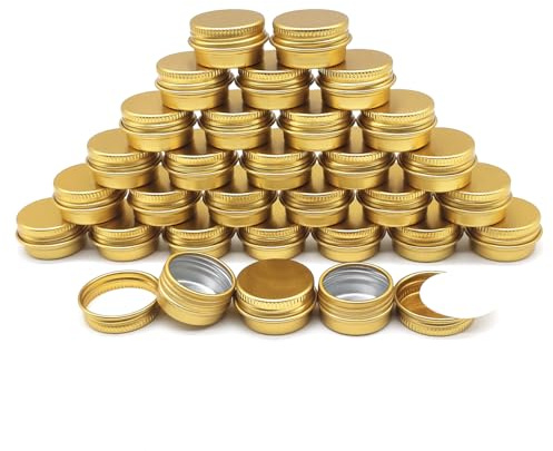 Wopanxye 30-pack 5 ml läppbalsam burkar, 5 g mini aluminium makeup provbehållare med skruvlock, tomma metallburkar burk förvaring reseburkar för kosmetisk grädde ljus te, 5 gram små burkar, guldfärg