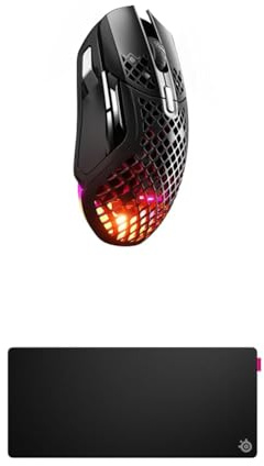 SteelSeries Aerox 5 Wireless - Holey RGB Gaming Mouse - Ultra-light Water Resistant Design - 18K DPI TrueMove Air Optical Sensor QcK XL Performance Speed Gaming Mousepad 900x400mm
