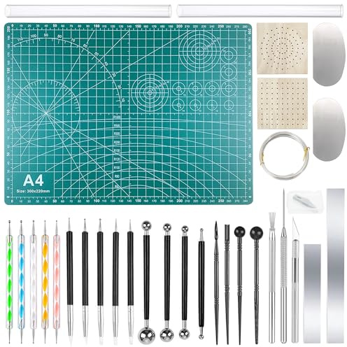 JMZLLRX Polymer Clay Tools Set, akryl lerrullar, akrylplatta, skärmatta, runda polymerlera utstickare med Clay Slicer Blade för keramik och skulptering, 42 stycken