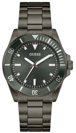 Guess Cliff GW0968G3 Montre pour Homme en Acier Inoxydable avec Bracelet en Acier Inoxydable Noir 3 Bar Cadran Vert 41 mm