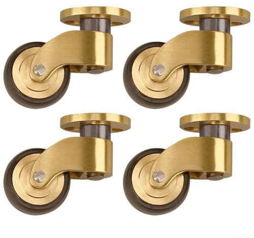360 graders svängbara mässingsmöbelhjul, set med 4 tysta lagerhjul med monteringsskruvar, kraftiga rullningshjul för soffor, bord, piano/stativ, hemmöbler, guld, svart, 26 mm