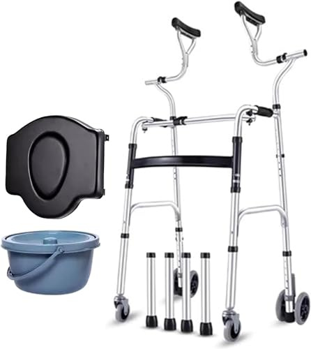 Déambulateur Pliable Standard, Cadre de Marche Pliable avec Roues, Aide à la Marche Debout réglable en Hauteur, siège Amovible pour l'entraînement et l'assistance des mem