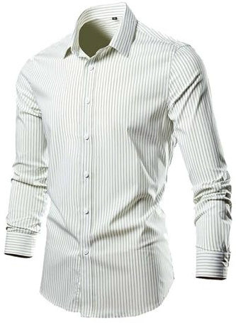 Zanisouta Camicia da lavoro da uomo, slim fit, a righe, per il tempo libero, con bottoni, a maniche lunghe, per tutti i giorni