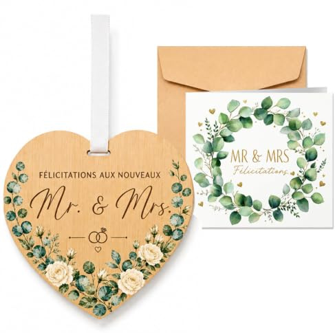 AJAUBKJOG Carte mariage avec pendentif cœur bambou, cadeau mariage