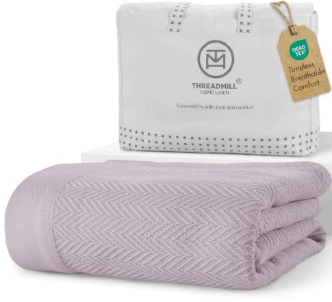 Threadmill Luxury 100% Cotton King Herringbone Blanket, Lilac