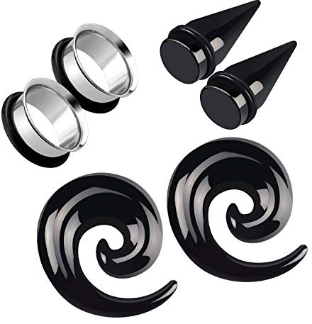 Awinrel Acrylic Ear Gauge Spiral Taper Stretching and Stainless Steel Single Flare Plugs Flesh Tunnel Eyelet Kit with O-ring 3 Pairs 18mm