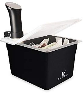 Everie Sous Vide Container 12 Quarts with Universal Collapsible Hinged Lid and Rack and Container Sleeve Compatible with All Anova Models, Joule, Insant Pot, Wancle and Others, KIT-TY-PP