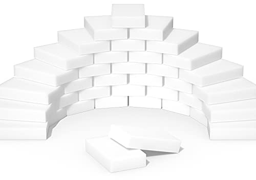 POWOBEST Magic Erasers Sponge, 100 Pack Extra Premium Melamine Sponge Foam Cleaning Pads in Bulk, Non-Scratch Scrub Sponge, Household Cleaning Kitchen Dish Sponges (White)