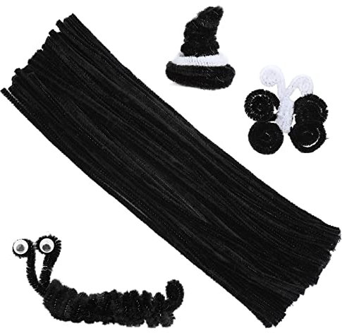 100 Stück Pfeifenreiniger, Schwarz Pfeifenreiniger Chenilledraht, Pfeifenputzerdraht für Handwerk Dekorationen