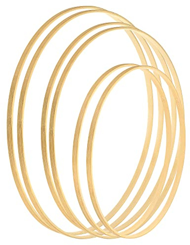PATIKIL 12/14/16 Inch 3 Size Wooden Bamboo Floral Hoop, 6Pcs in 1 Set Craft Rings for DIY Wedding Wreath Decor Dream Catcher