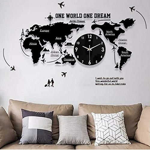 Wall Clocks/World Map Wall Clock Large Wall Clock Living Room TV Background Wall Decorative Acrylic Wall Hanging Watch Silent Sweeping Movement