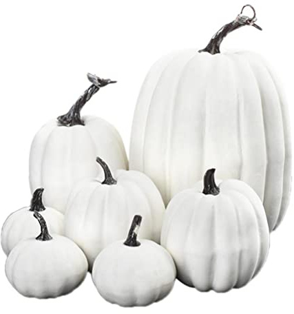Set di 7 zucche bianche artificiali di dimensioni assortite in schiuma di zucche finte decorazioni per la tavola di casa, autunno, autunno, Ringraziamento, Halloween, decorazioni