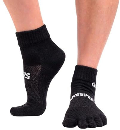 Creepers atletisk tåstrumpor: Blister Busting Merino tåstrumpor, kvartsbesättningslöpare, unisex för män och kvinnor, Svart, Medium