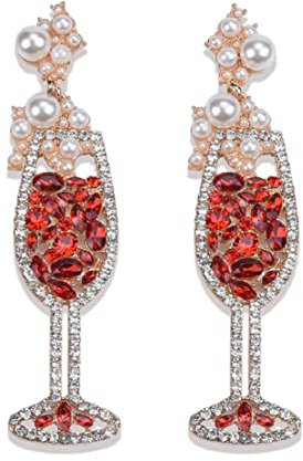 Boucles d'oreilles verre à vin pour femme, jolies boucles d'oreilles vin pour filles, boucles d'oreilles pendantes verre vin champagne avec perles hypoallergéniques, Zircon, non.