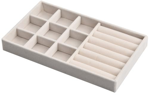 9 Griglie Vassoio Gioielli Organizer, Impilabile Organizzatore Gioielli da Cassetto, Velluto Portagioielli Beige, Porta Gioielli Donna per Anello Collane Orecchini Braccialetti Orologi, 21x12,3x2,5cm