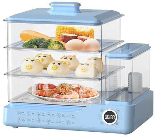 WUDLi Vaporiera Elettrica per Verdure, Pentola A Vapore Elettrica da 24 Litri A 3 Livelli con Appuntamento 24 Ore su 24 E Timer da 60 Minuti Vaporiera Digitale Multifunzione