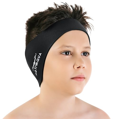 AqtivAqua Schwimm-Stirnband - Schwimm-Ohrenschutz für Kinder & Erwachsene, Damen und Herren, Kleinkinder - Haar-Schutz - hält die Ohrstöpsel im Ohr (Schwarz, Large)