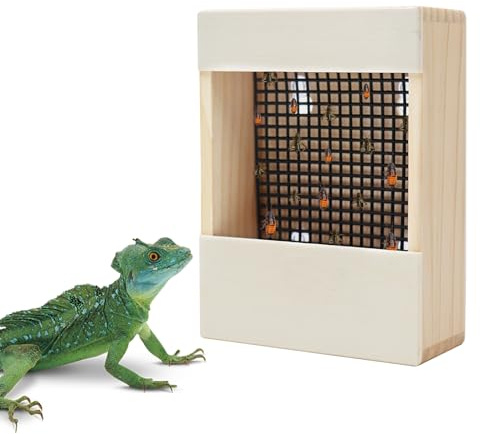 Chameleon Feeder, Bearded Dragon Bug Bowl, Wooden Reptile Feeder Box, Wall-Mounted Insect Feeder with Suction Cups, Tank and Aquarium Accessories for Lizard Bearded Dragon Gecko Frog