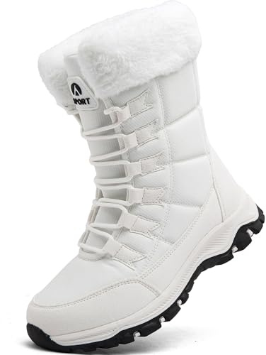 VTASQ Snow Boots Womens Waterproof Warm Fur Lined Ankle Boots Anti-Slip Ankle Boots Mid Calf Hiking Outdoor Lightweight Snow Shoes White 37EU