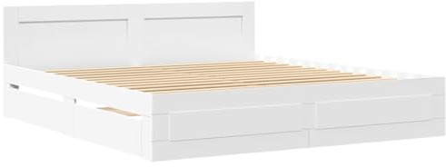 vidaXL Bettgestell, Bett mit Kopfteil, Bettrahmen mit Lattenrost, Doppelbett Schlafzimmerbett mit Stauraum, Weiß 180x200cm Holzwerkstoff