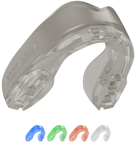 SAFEJAWZ Rock Mouth Guard, Elements Dual Layer Adult Gum Shield with Case | Adult 12+ Years, Grey Sports Mouthguard, Easy Fit Remouldable, Anti Gag, Rugby, Boxing, MMA, Hockey, Judo, Contact Sports