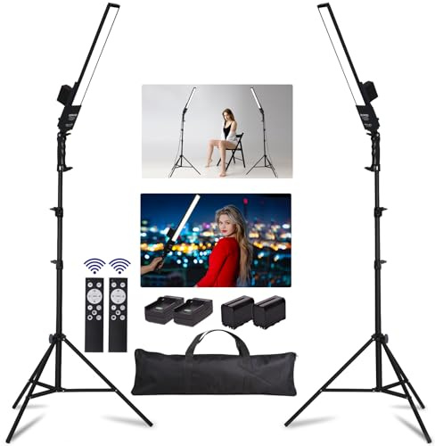 FEIFANTEAM Fotobelysning, batteridriven bärbar handhållen stav LED studiolampa stick-kit med NP-F970 Li-ion-batteri, stativfjärrkontroll för YouTube-videoinspelning fotografi