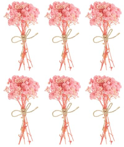 PATIKIL Mini torkad bukett, 6 stycken babyandetag naturlig vild blomma med stjälk dekor boho blomma växt för pyssel gör-det-själv fotorekvisita gåva bröllopsdekor, ljusrosa